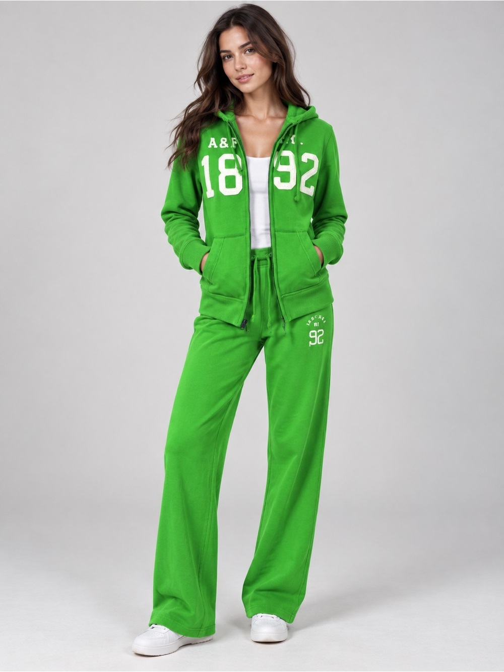 Abercrombie & Fitch Kelly Green Wide-Leg Track Pants with Drawstring